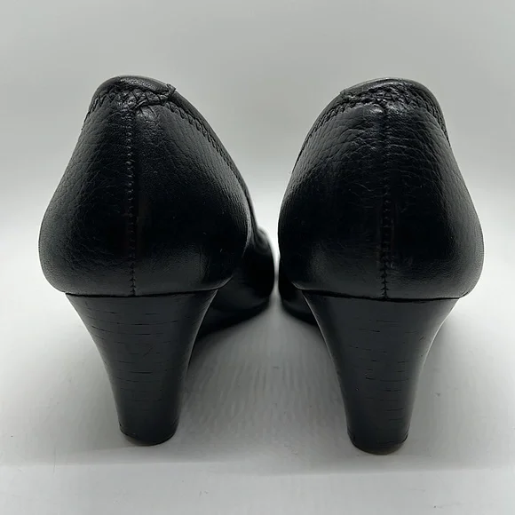 Tory Burch Sexy Black Leather Peep Toe Wedge Heels Shoes **Size 6.5** 🔥🔥 - Picture 7 of 10